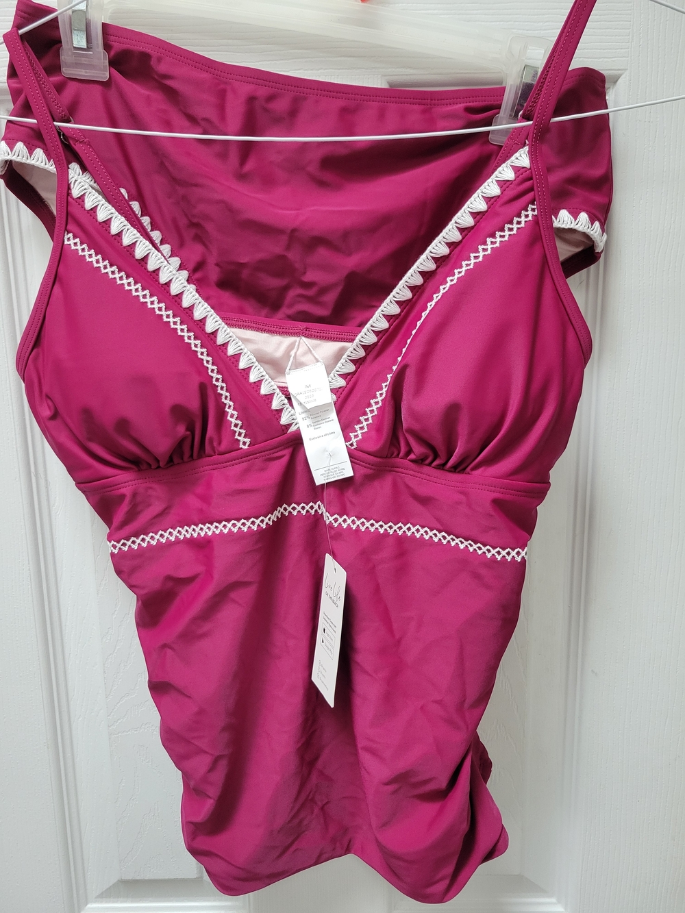 Cupshe Berry Pink Tankini with White Trim